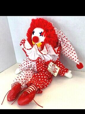 081626 FRANLAND BO JINGLES CLOWN DOLL VINTAGE 1981 19" RED YARN HAIR STUFFED /Ta